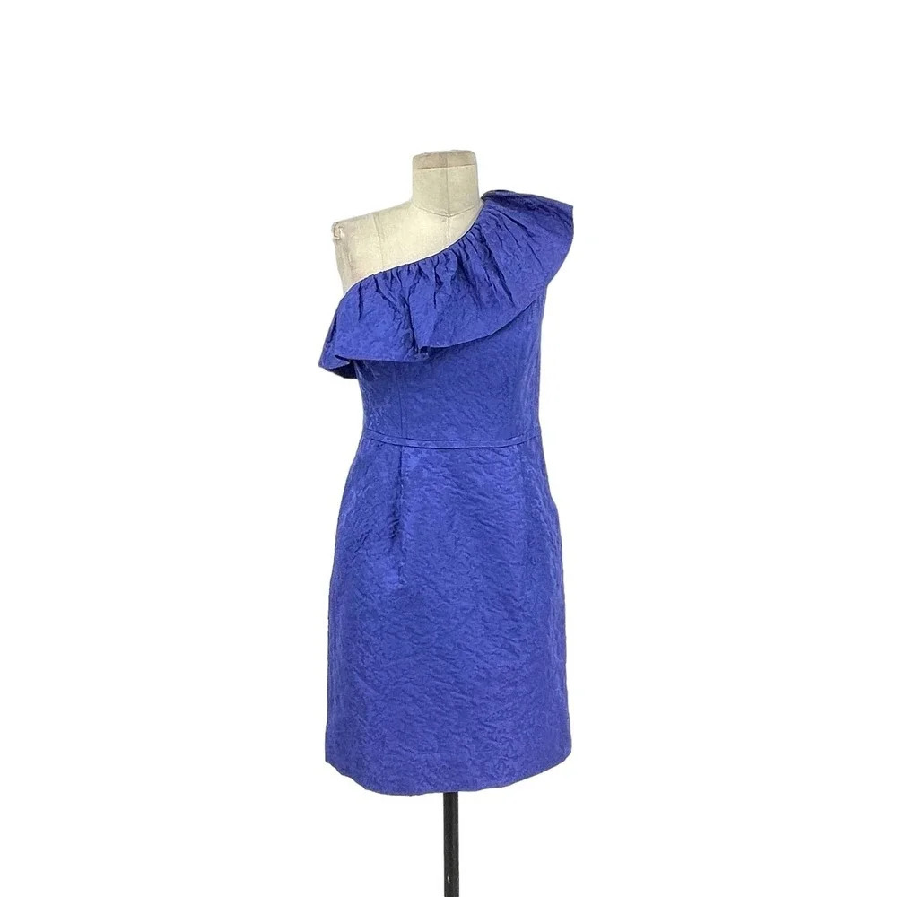 Shoshanna Ruffle One Shoulder Jacquard‎ Textured Dress Blue Size 4